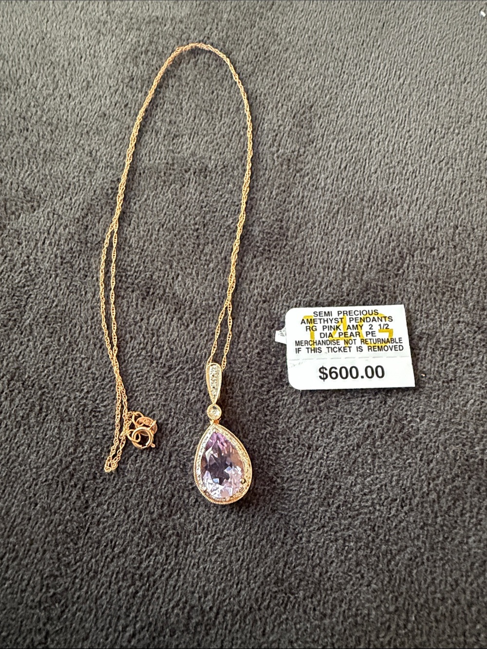 Macy's Rose Gold Teardrop Amethyst Pendant Necklace